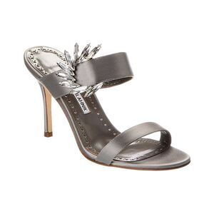 Manolo Blahnik Chivela 90 Satin Sandal, Grey